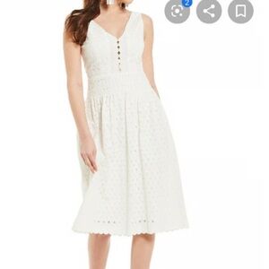 Gianni Bini Cream Eyelet V-Neck Midi Dress